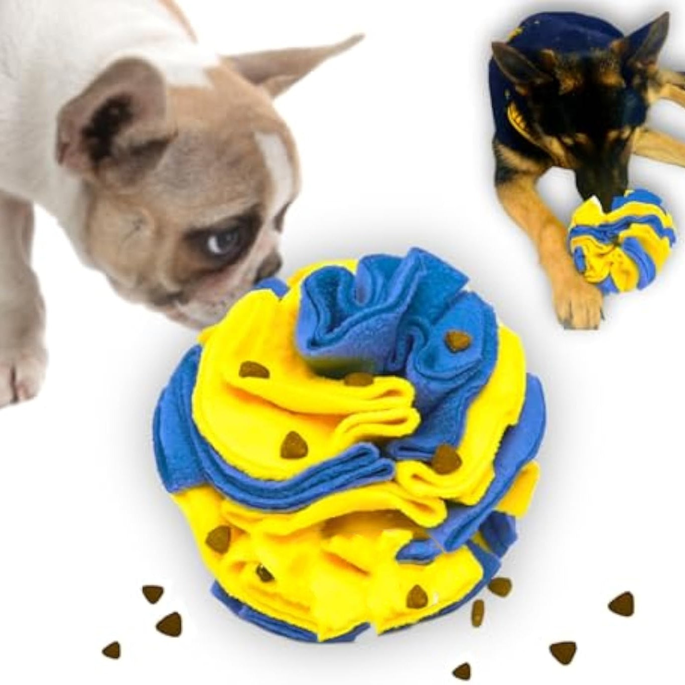 Interactive Toy Foraging Dog Puzzle Ball - Dog Enrichment Toys Vibrant Yellow And Blue Optimal Visual Stimulation Toys For Blind Dogs Snuffle Ball For Dogs